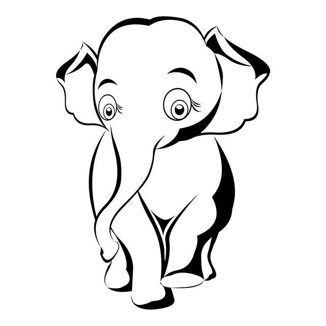 Black and white elephant cub animal vector