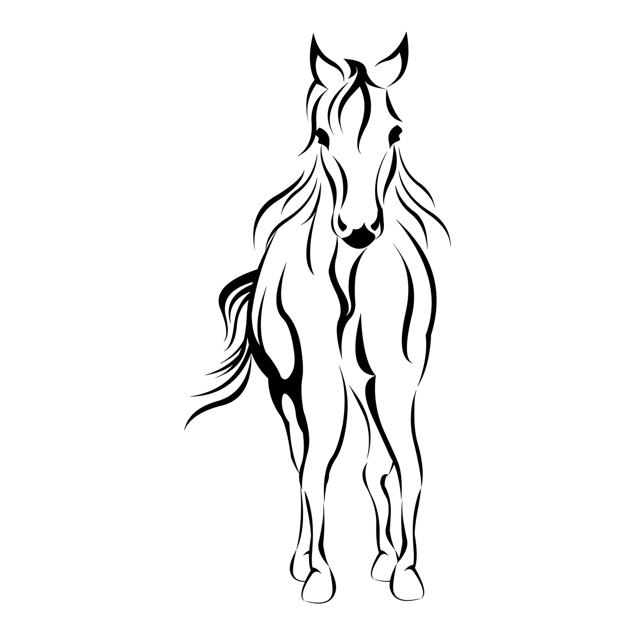 Black and white horse animal outline design vector