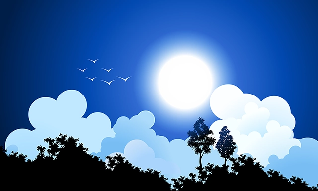 Moonlit night nature landscape vector