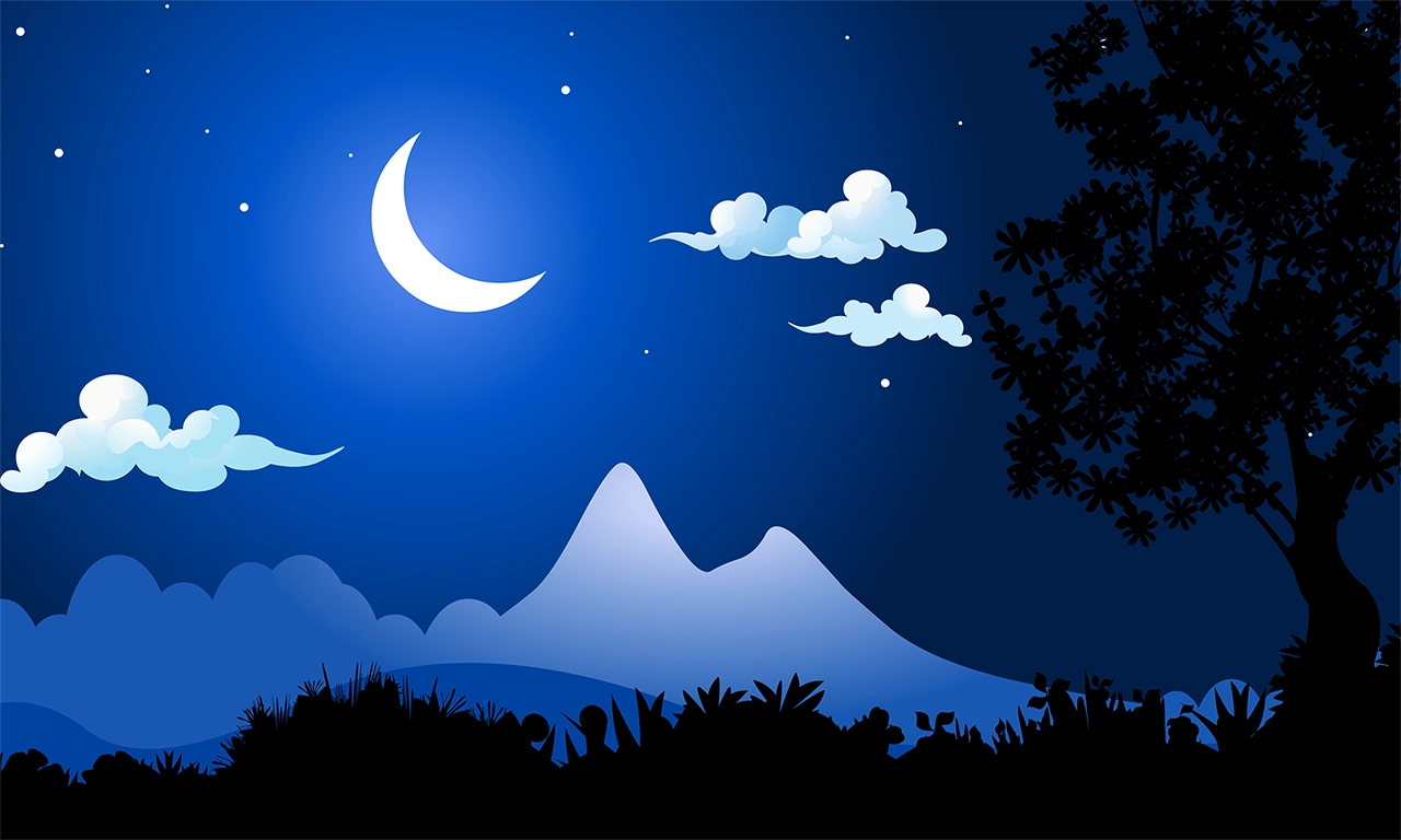 Moonlit night mountain nature landscape vector