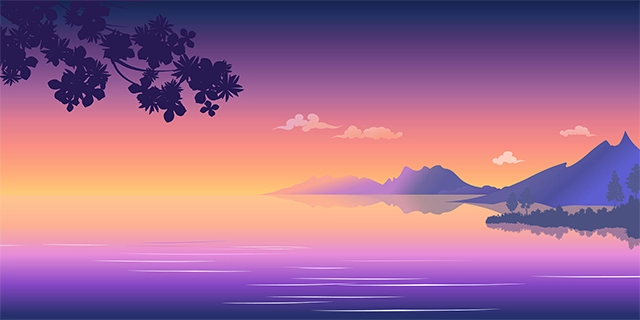 Sunset lake mountain nature landscape vector