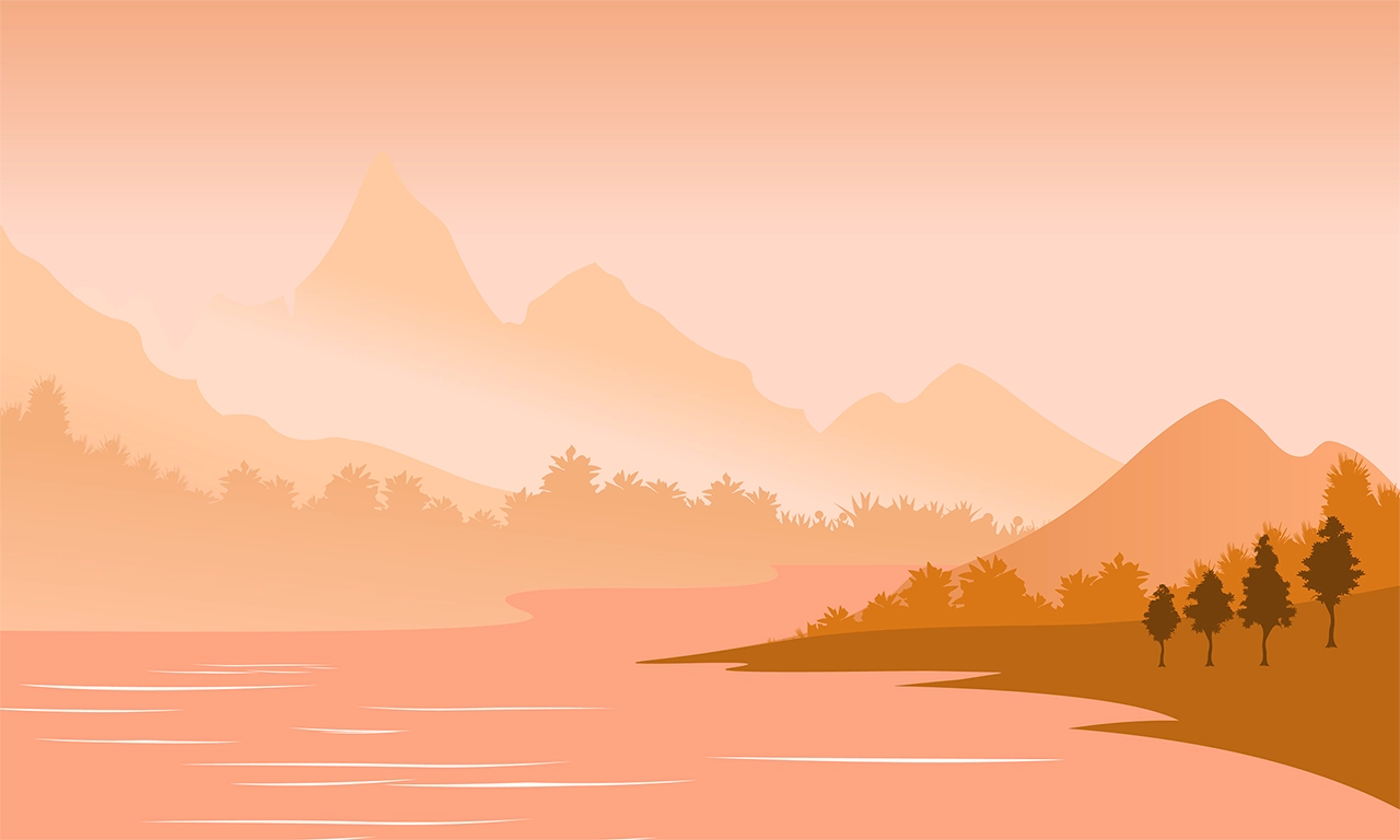 Sunset mountain lake nature landscape vector