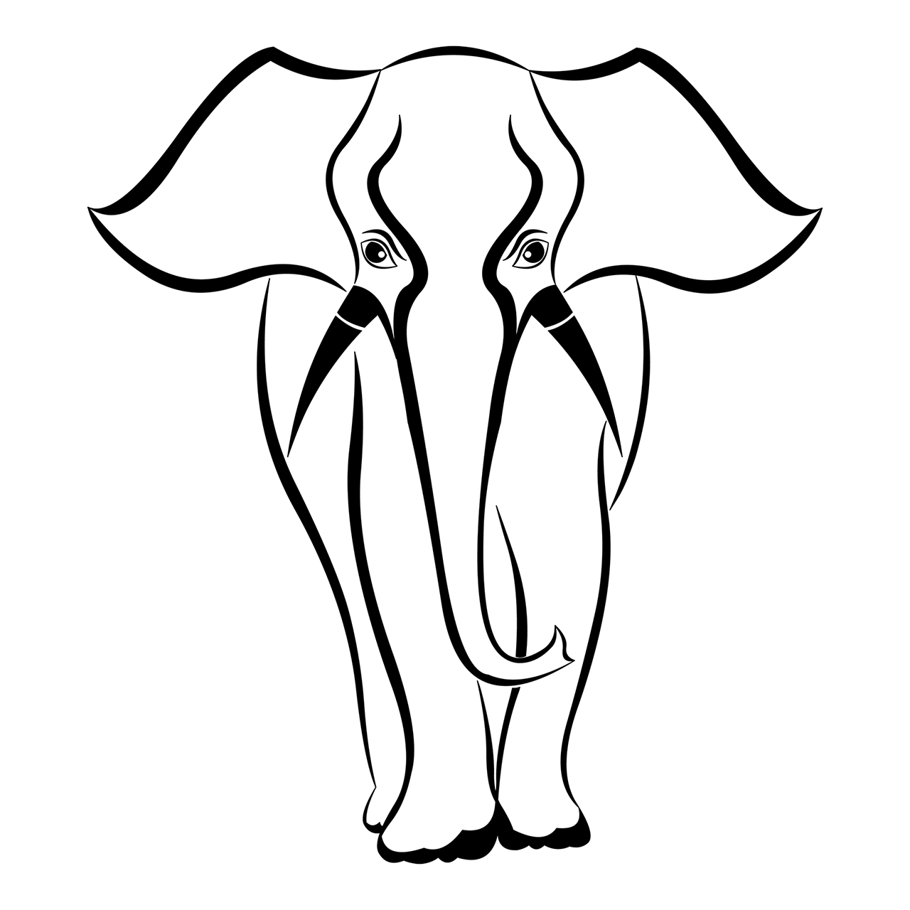 Black and white elephant animal outline vector