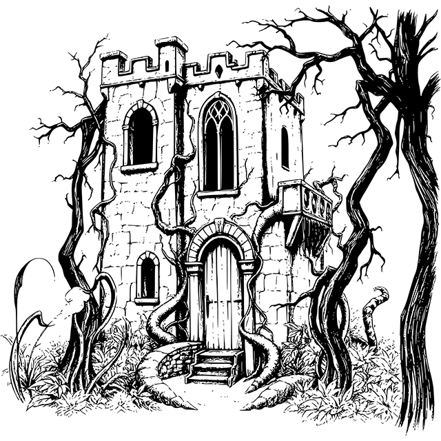 Black and white haunted castle vector