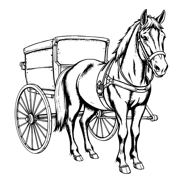 Black and white horse cart vector