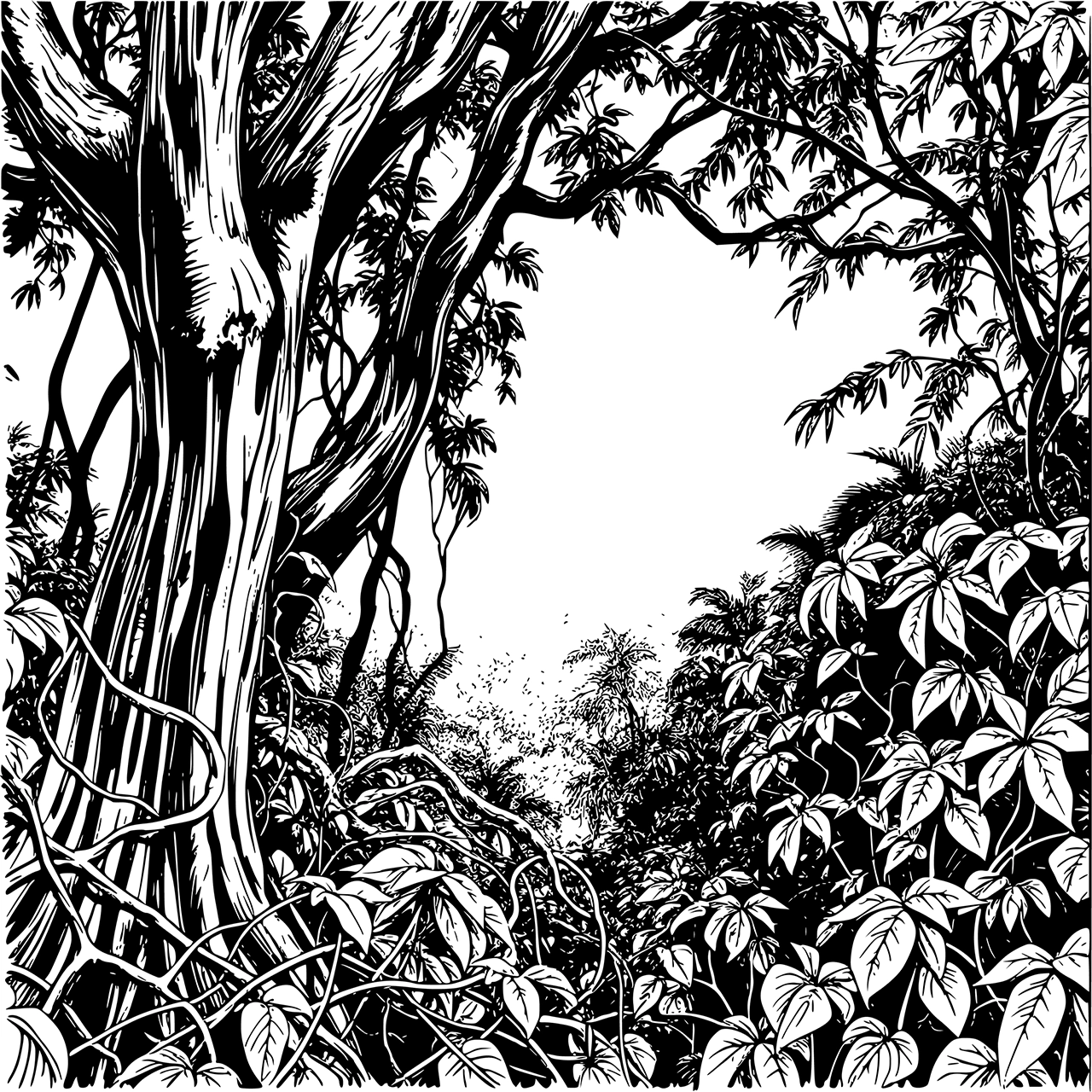 Black and white jungle forest vector