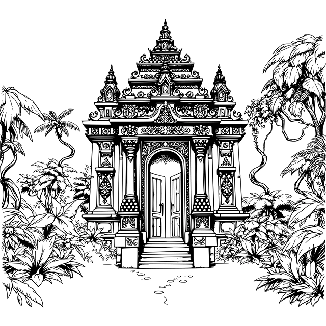 Black and white temple castle in jungle vector