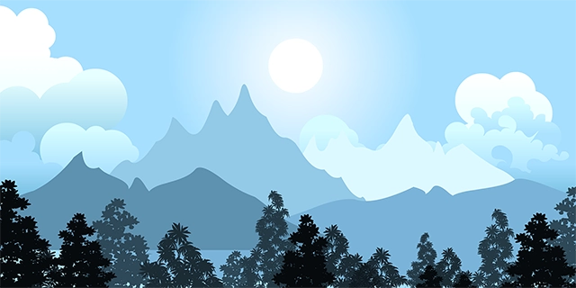 Blue mountain jungle landscape vector