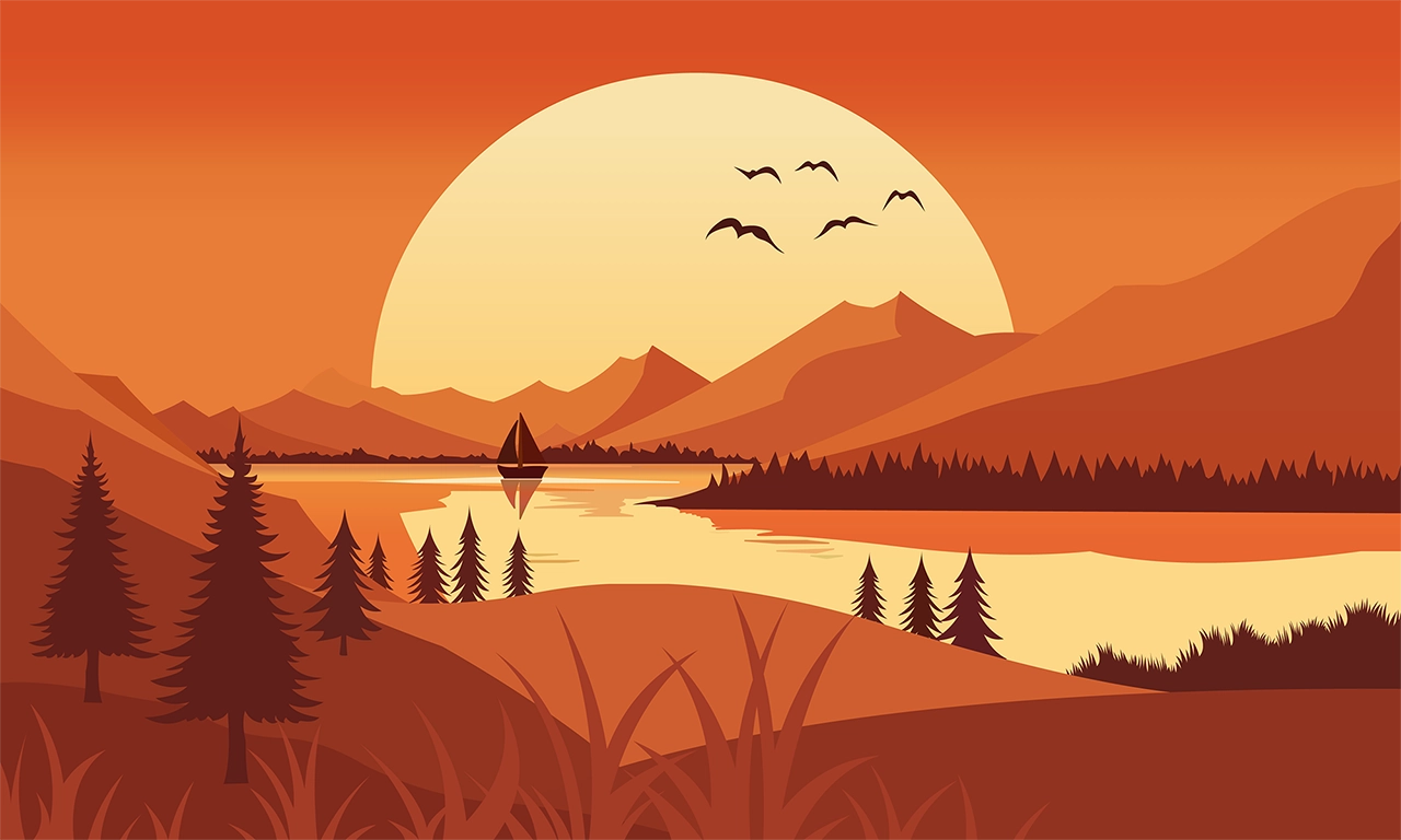 Sunset mountain landscape vector